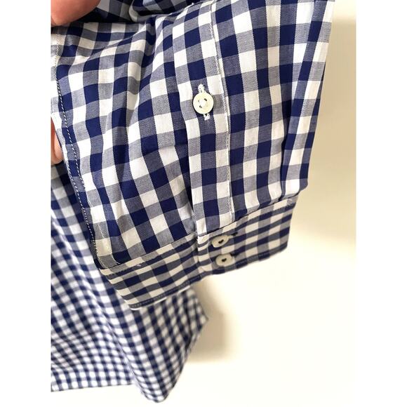 UNTUCKit Gingham Plaid Long Sleeve Button Down Shirt Navy Blue White Size 14 NEW - Picture 5 of 11